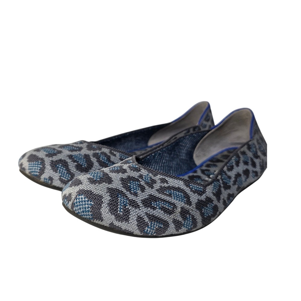 Rothys The Flat Grey Cat Leopard Print Blue Animal Ballet Flats Size 11